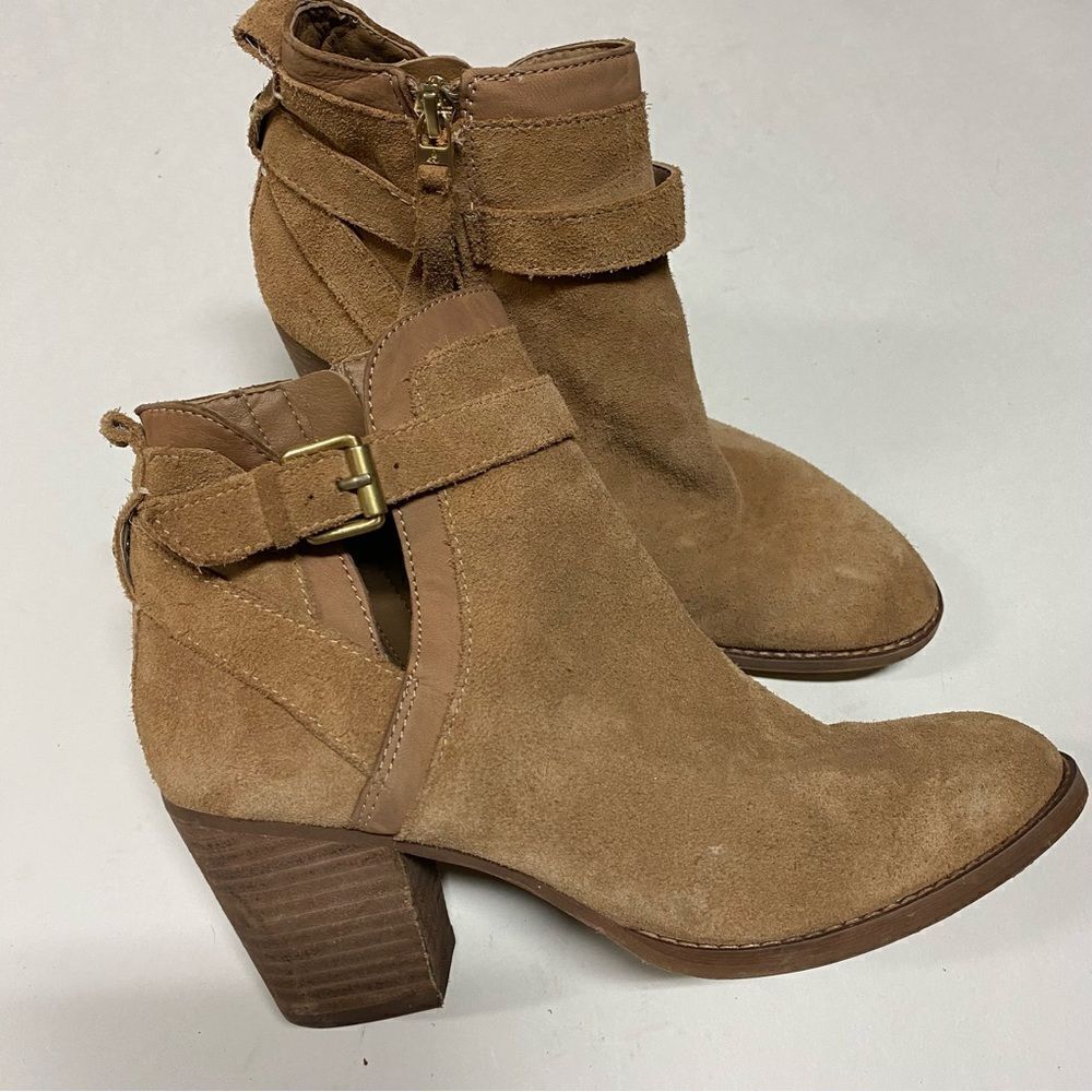 Sam Edelman Maurine Tan leather Suede Western Cutout Ankle Boots Size 9 - Picture 2 of 13